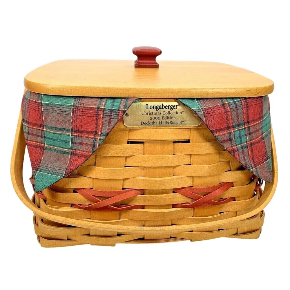 Longaberger 2000 Christmas Red DECK THE HALLS Combo w/ Lid Liner Protector Cards